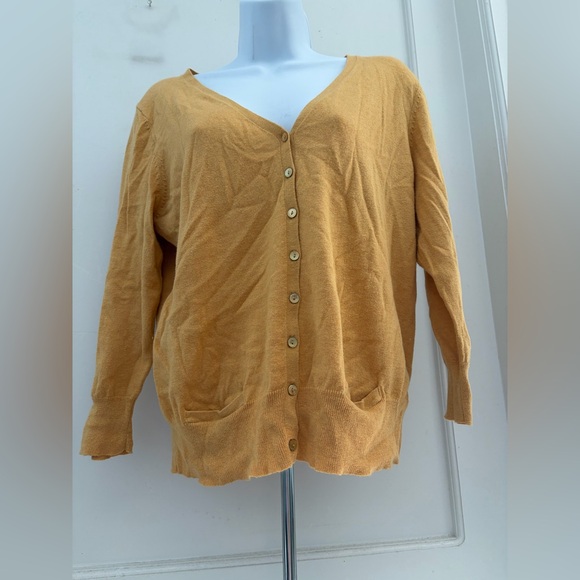 Sweaters - Eileen Fisher Mustard Yellow Button-Up Cardigan